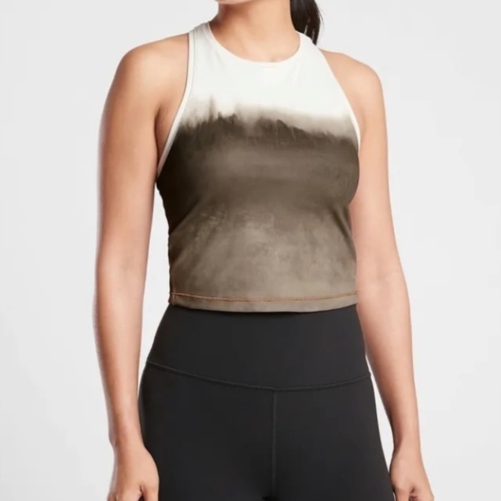Athleta NWT Shanti Watercolor Stripe Crop High neck Tank Top Womens Size Small
